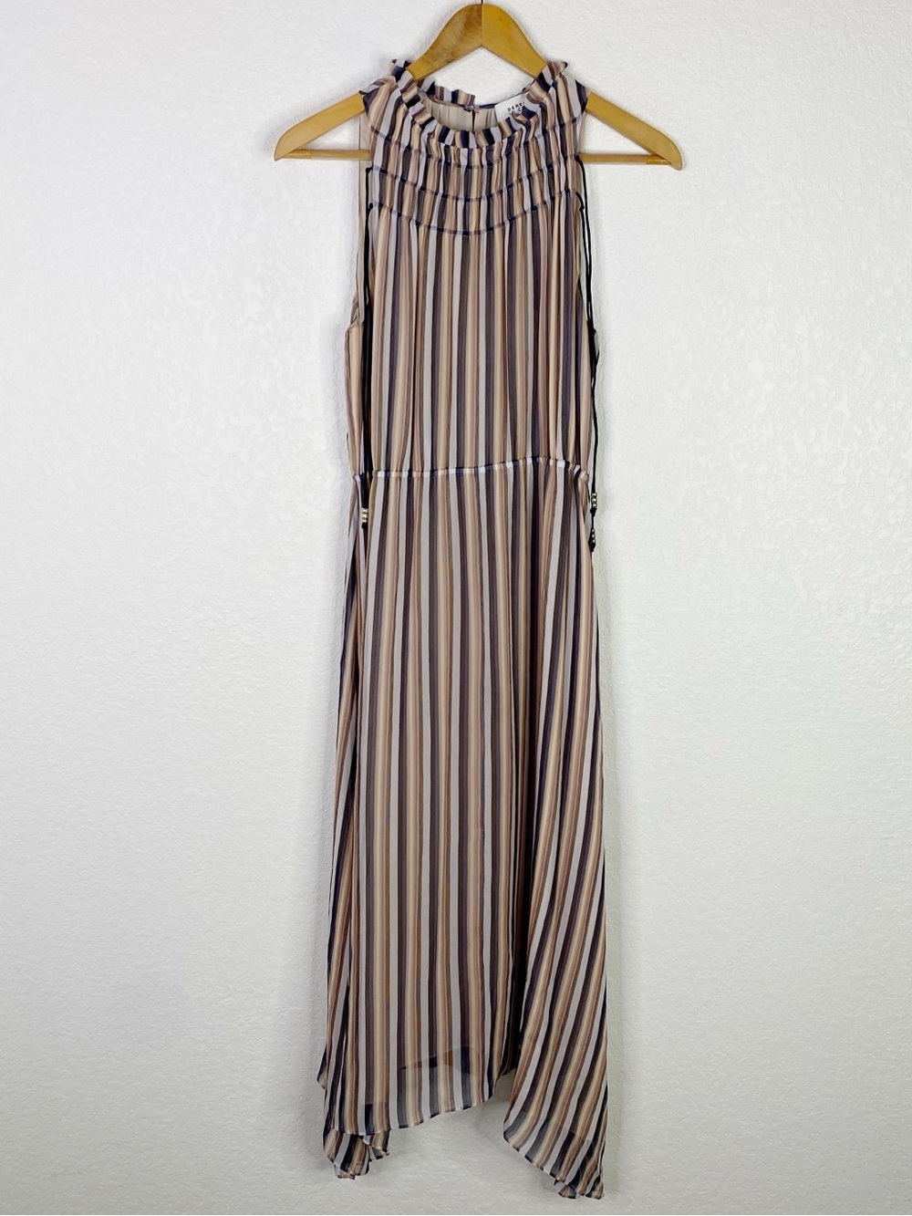 Derek Lam 10 Crosby Multi Color Stripe 100% Silk Handkerchief Midi Dress
